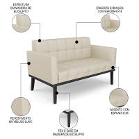 Sofá Namoradeira E 1 Poltrona Base Madeira Preto Ana Veludo Luxo Off White - Ibiza - 3