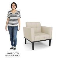 Sofá Namoradeira E 1 Poltrona Base Madeira Preto Ana Veludo Luxo Off White - Ibiza - 7