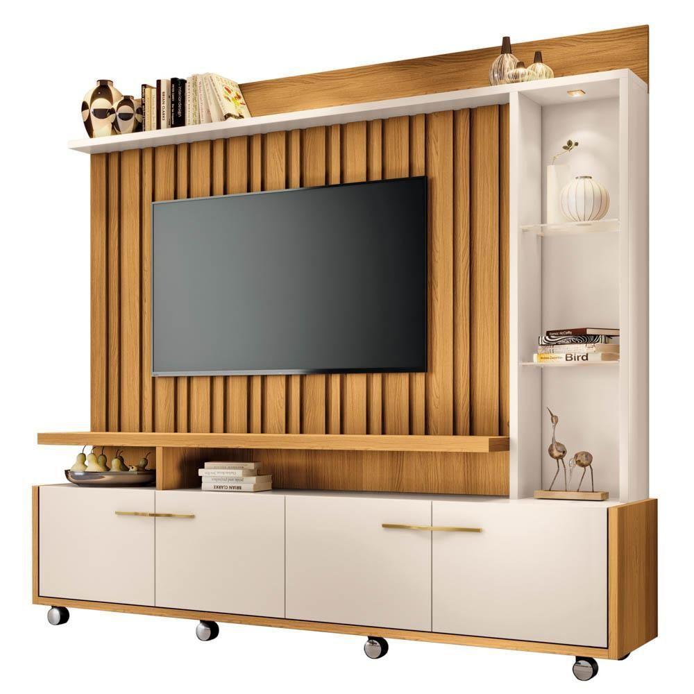 Estante Painel Para Tv 60 Pol. Natan H01 Off White-cinamomo - Mpozenato - 1