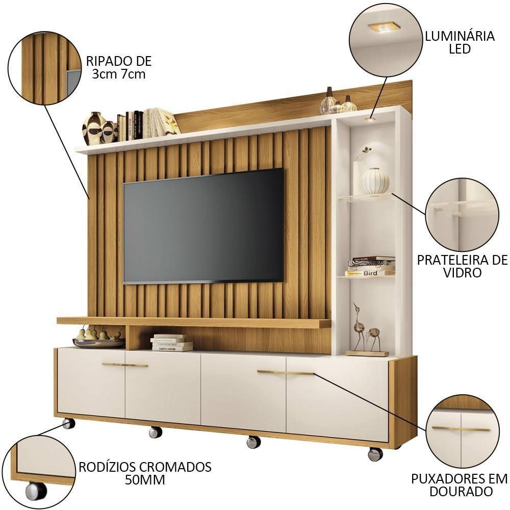Estante Painel Para Tv 60 Pol. Natan H01 Off White-cinamomo - Mpozenato - 6