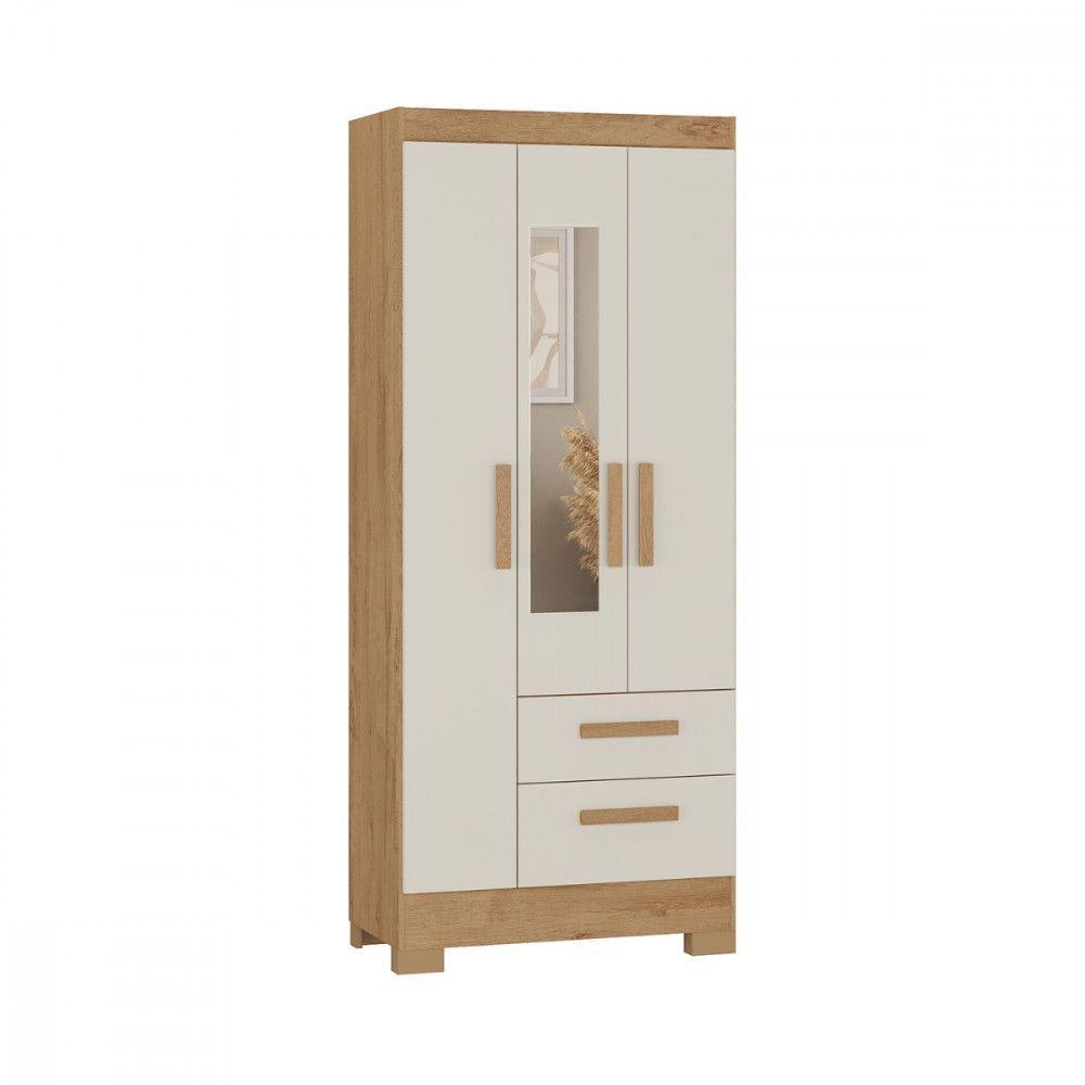 Guarda Roupa Solteiro Com Espelho 3 Portas Fortaleza Atualle Canelato Rustico Com Off White - 1