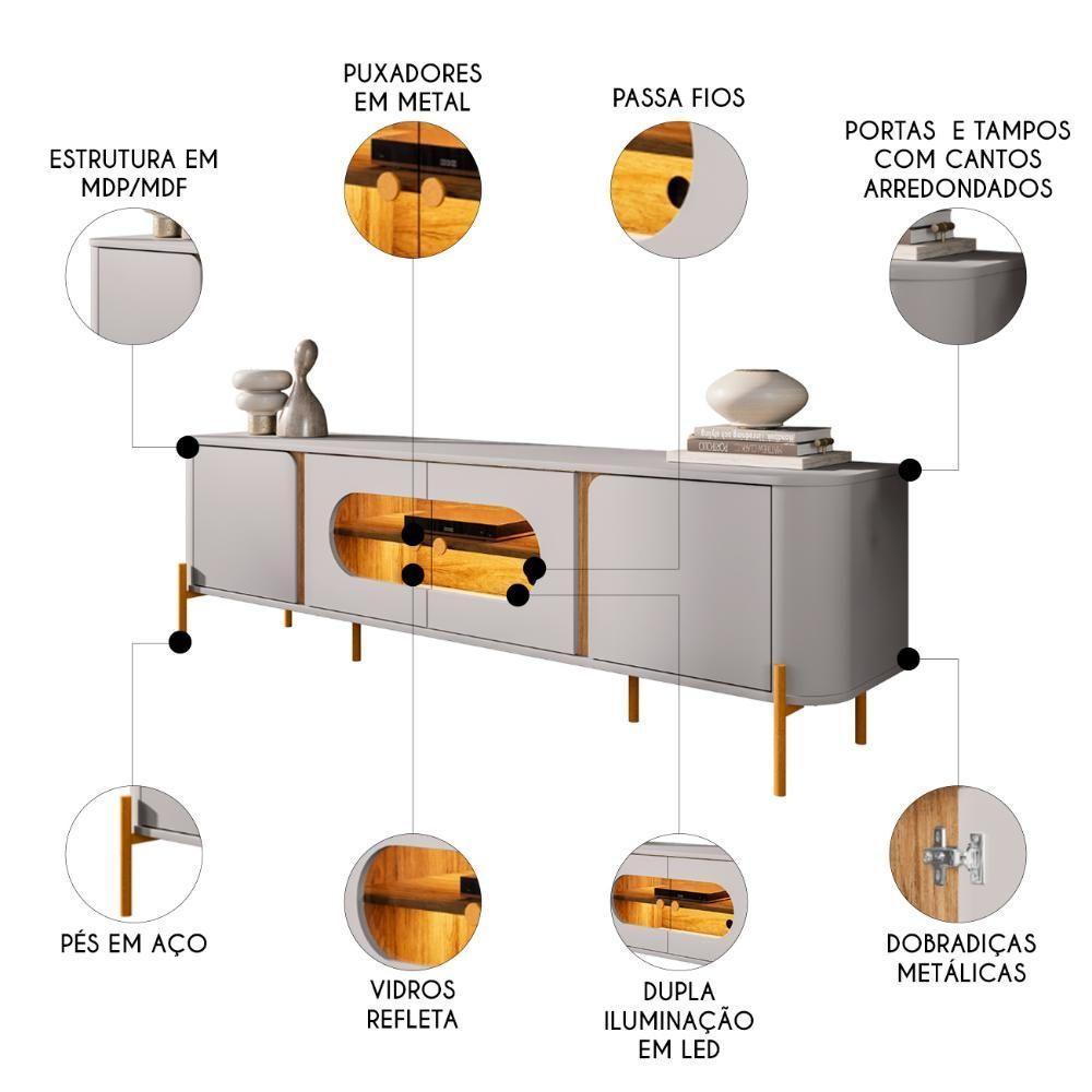 Rack Bancada Para Tv 75 Pol 180cm Ricky Off/cinamomo B02 - Mpozenato - 3