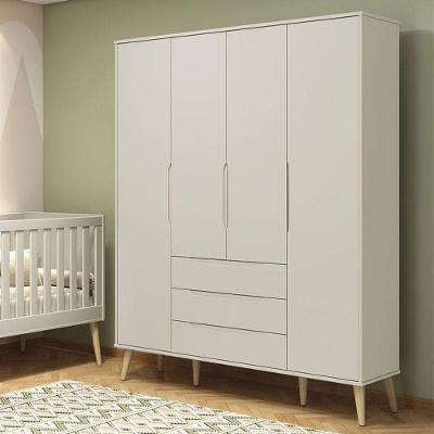 Guarda Roupa Infantil Retrô Elfe Areia Acetinado Natural - Reller