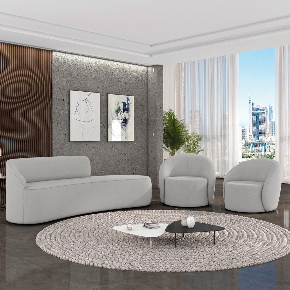 Sofá 4 Lugares Orgânico 220cm Morgan E 2 Poltronas Lua Suede Cinza D03 - D'rossi - 2