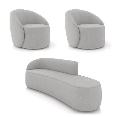 Sofá 4 Lugares Orgânico 220cm Morgan E 2 Poltronas Lua Suede Cinza D03 - D'rossi