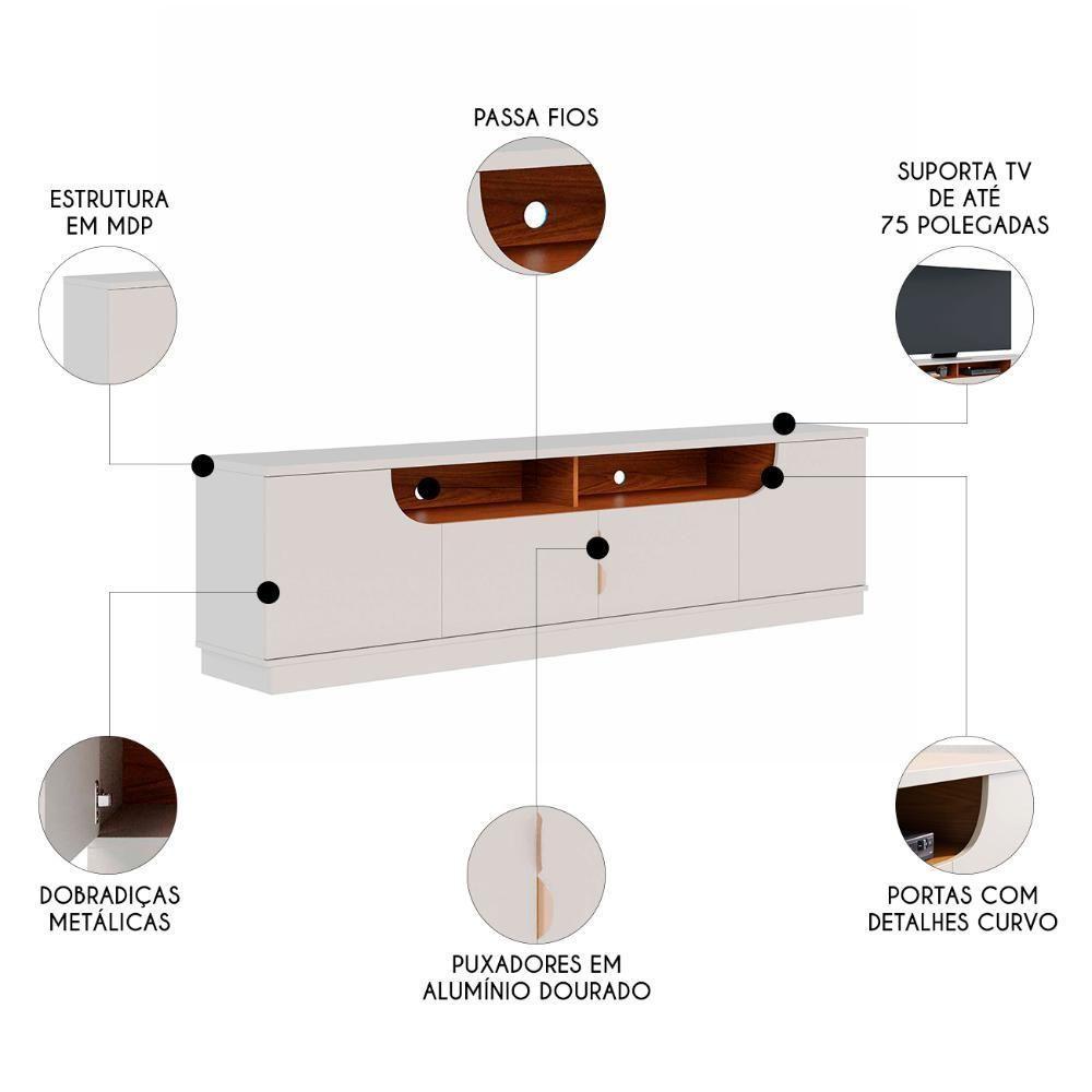 Rack Bancada Para Tv 75 Pol 200cm Brescia Off White/freijó C05 - Mpozenato - 3