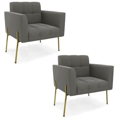 Kit 2 Poltronas Para Sala Ana Suede Grafite Ibiza