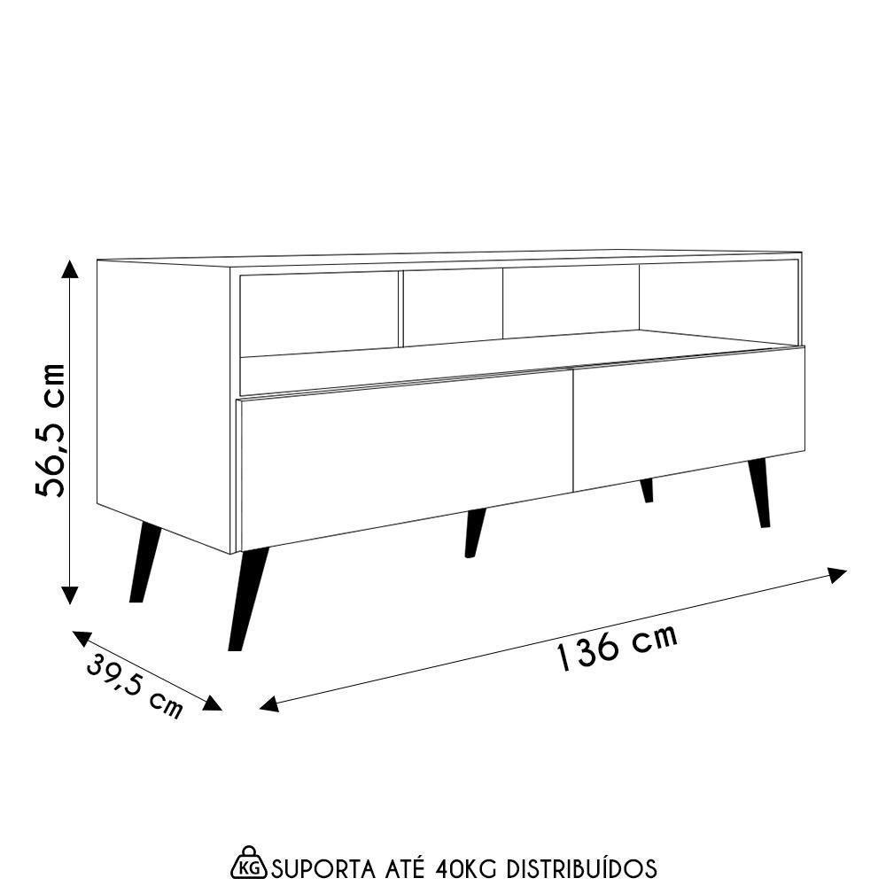 Rack Para Sala Bancada De Tv 55 Pol 136cm Pés Retrô Senna Z34 Branco - Mpozenato - 4