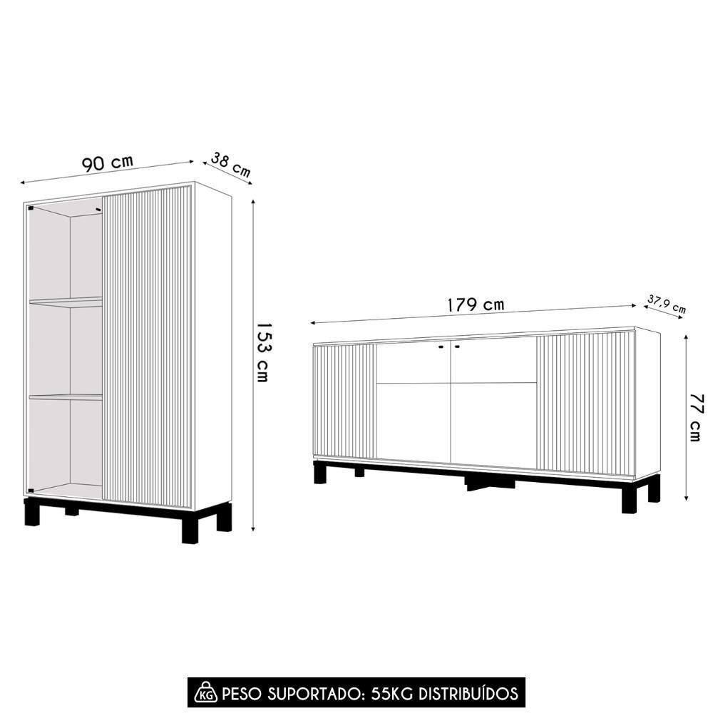 Buffet Aparador E Cristaleira Com Led Lucca Off White-freijó C01 - Mpozenato - 4