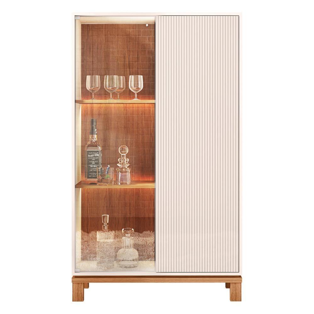Buffet Aparador E Cristaleira Com Led Lucca Off White-freijó C01 - Mpozenato - 7