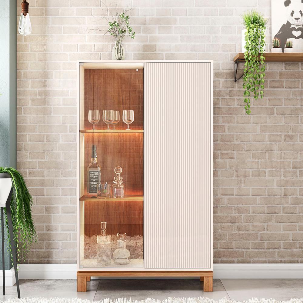 Buffet Aparador E Cristaleira Com Led Lucca Off White-freijó C01 - Mpozenato - 8