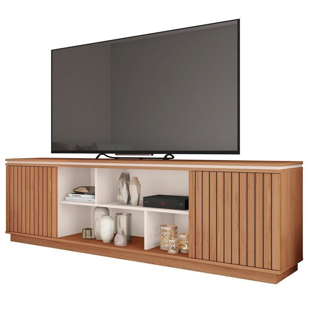 Rack Para Sala Bancada De Tv 75 Pol 180cm Simetria Freijó/off White - Caemmun - 1