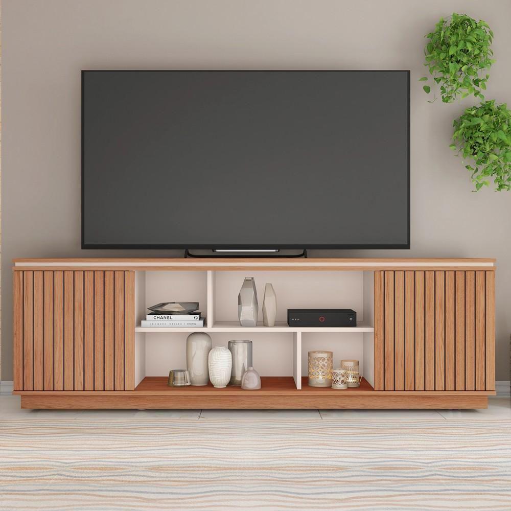 Rack Para Sala Bancada De Tv 75 Pol 180cm Simetria Freijó/off White - Caemmun - 7