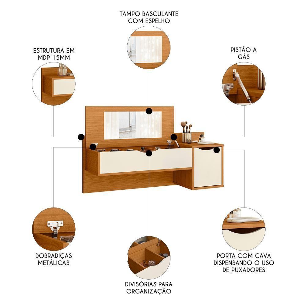 Penteadeira Camarim Com Led 2 Portas Loli A02 Off/cinamomo - Mpozenato - 3
