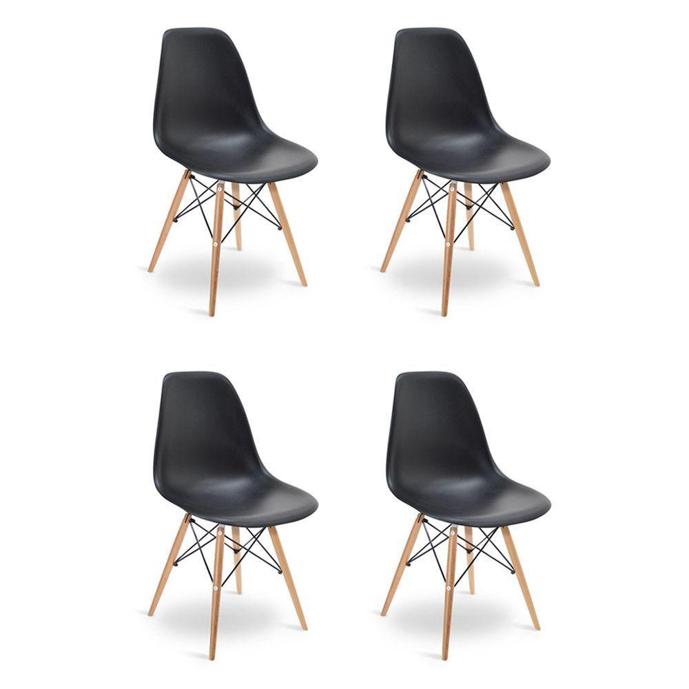 Cadeira Para Sala De Jantar Kit4 Eiffel Eames Preto Base Madeira R02 - D'rossi - 1