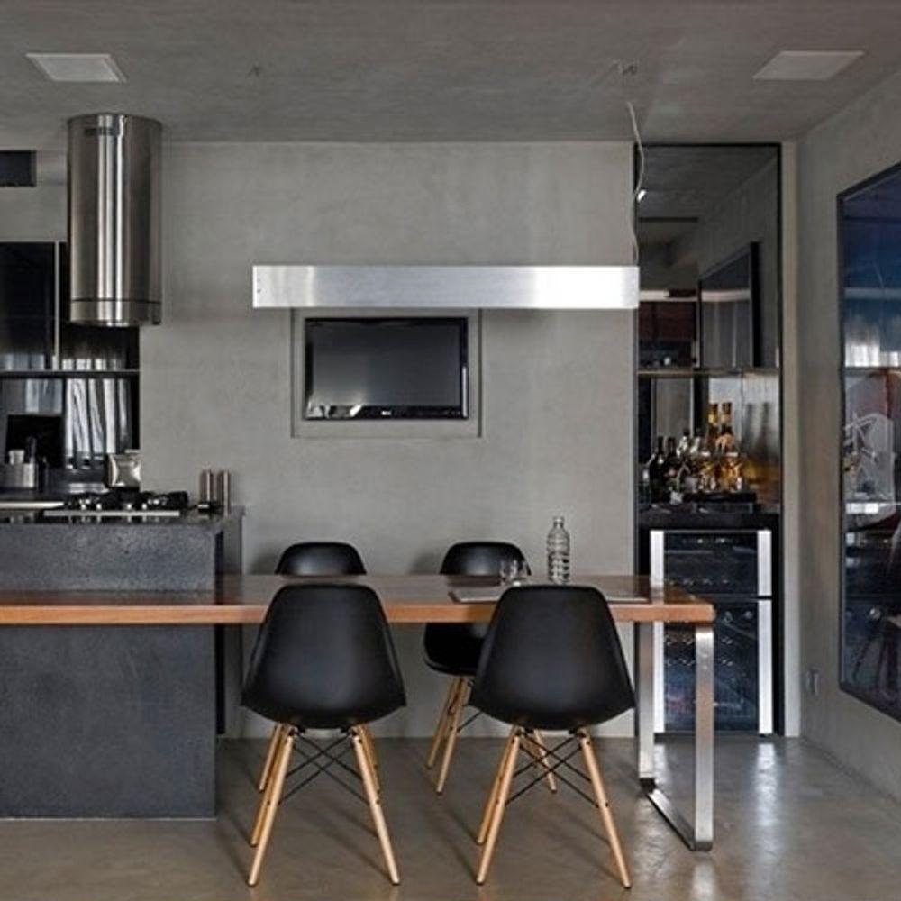 Cadeira Para Sala De Jantar Kit4 Eiffel Eames Preto Base Madeira R02 - D'rossi - 2