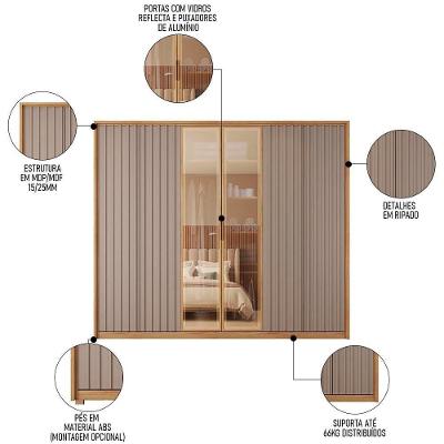 Guarda Roupa Casal 6 Portas 4 Gavetas Turium C01 Buriti/fendi - Mpozenato