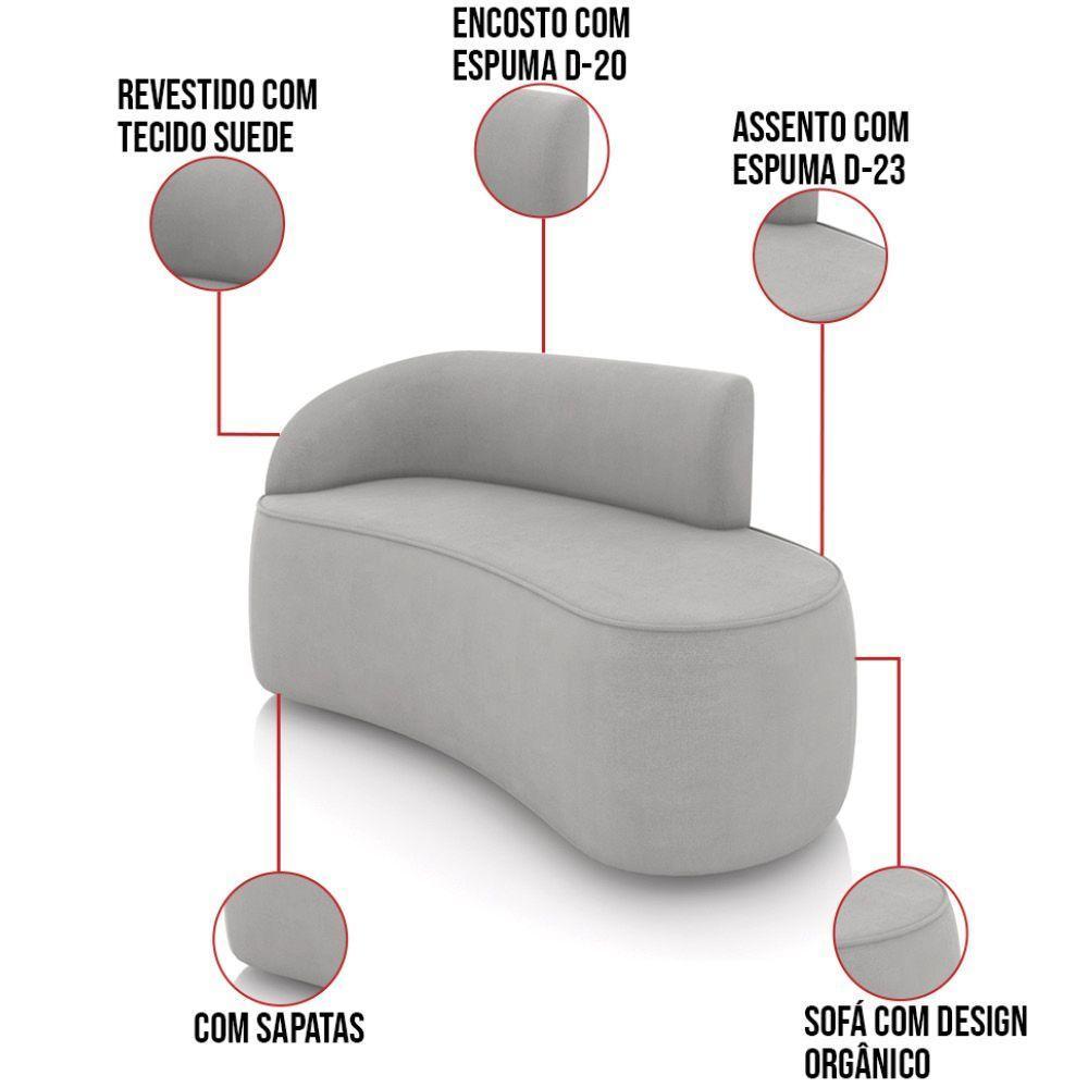Sofá 2 Lugares Orgânico 140cm Morgan E Poltrona Lua Suede Cinza D03 - D'rossi - 3