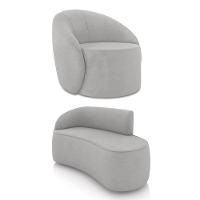 Sofá 2 Lugares Orgânico 140cm Morgan E Poltrona Lua Suede Cinza D03 - D'rossi - 1