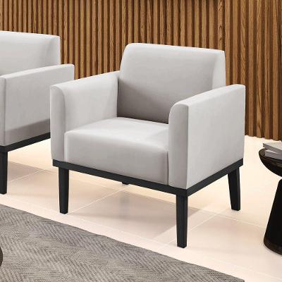 Poltrona Decorativa Pés Fixo Em Madeira Preto Veludo Cinza