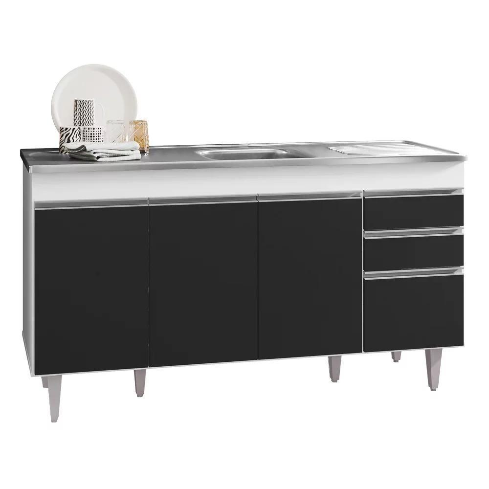 Armário De Cozinha Modulado De Canto 7 Peças Cp24 Com Pia Inox Branco/preto - Lumil - 8
