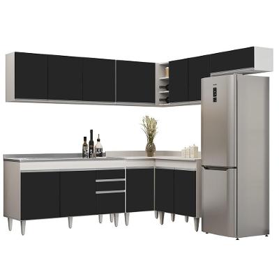 Armário De Cozinha Modulado De Canto 7 Peças Cp24 Com Pia Inox Branco/preto - Lumil