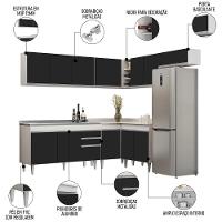 Armário De Cozinha Modulado De Canto 7 Peças Cp24 Com Pia Inox Branco/preto - Lumil