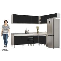 Armário De Cozinha Modulado De Canto 7 Peças Cp24 Com Pia Inox Branco/preto - Lumil - 6