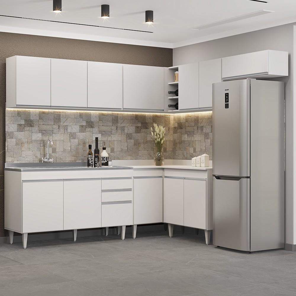 Armário De Cozinha Modulado De Canto 7 Peças Cp24 Com Pia Inox Branco - Lumil - 2