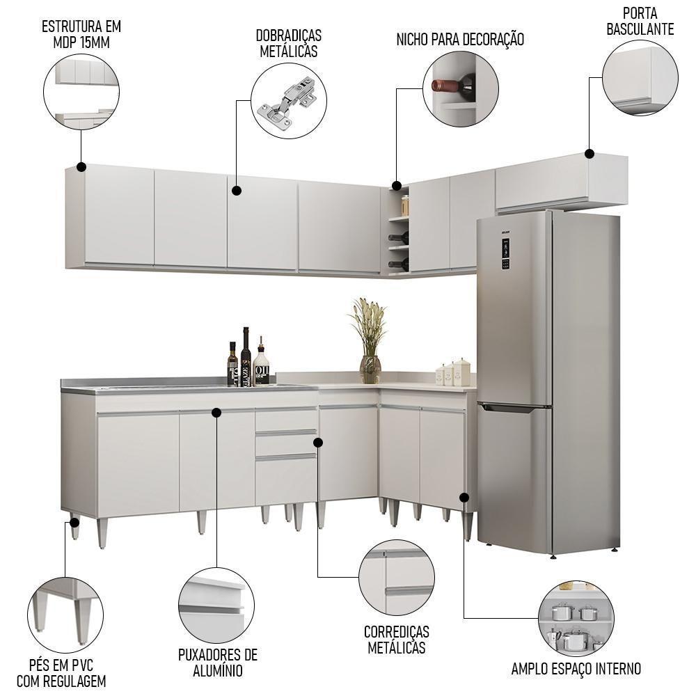 Armário De Cozinha Modulado De Canto 7 Peças Cp24 Com Pia Inox Branco - Lumil - 3
