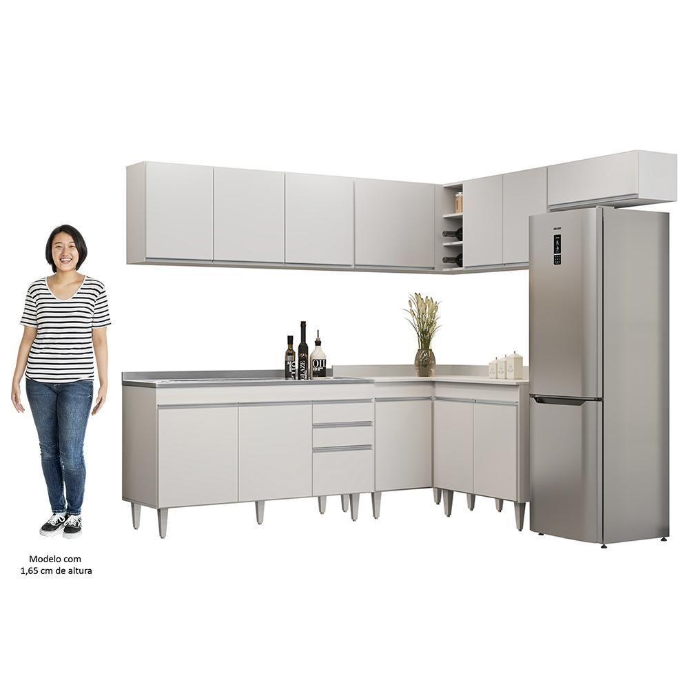 Armário De Cozinha Modulado De Canto 7 Peças Cp24 Com Pia Inox Branco - Lumil - 5
