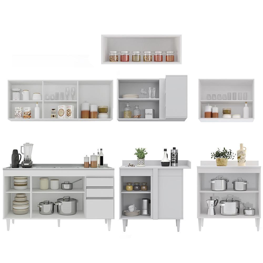 Armário De Cozinha Modulado De Canto 7 Peças Cp24 Com Pia Inox Branco - Lumil - 6