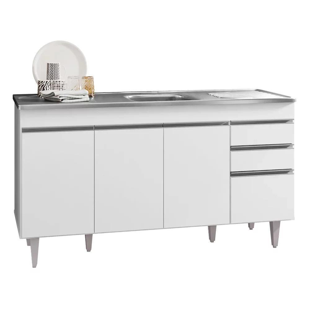 Armário De Cozinha Modulado De Canto 7 Peças Cp24 Com Pia Inox Branco - Lumil - 7