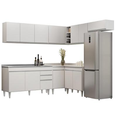 Armário De Cozinha Modulado De Canto 7 Peças Cp24 Com Pia Inox Branco - Lumil