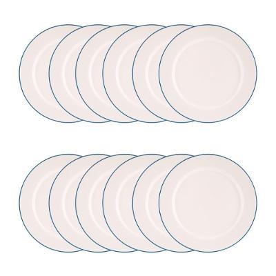 Jogo De Pratos Rasos 12 Pcs Filete Azul Porcelana Real By Schmidt