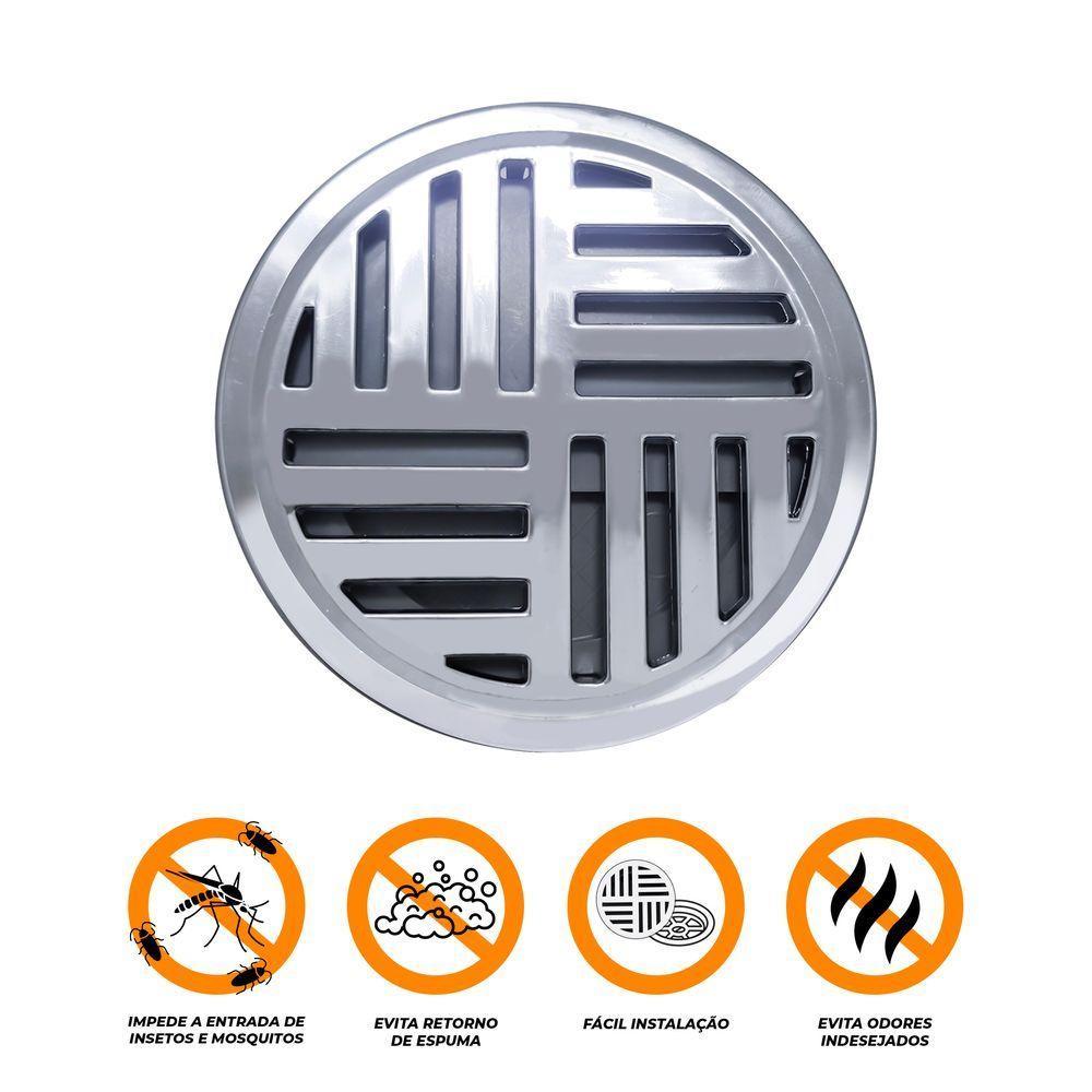 Ralo Grelha Anti-inseto Automático Inteligente Redondo 10x10cm Banheiro Lavatório Cromado Abs - 3