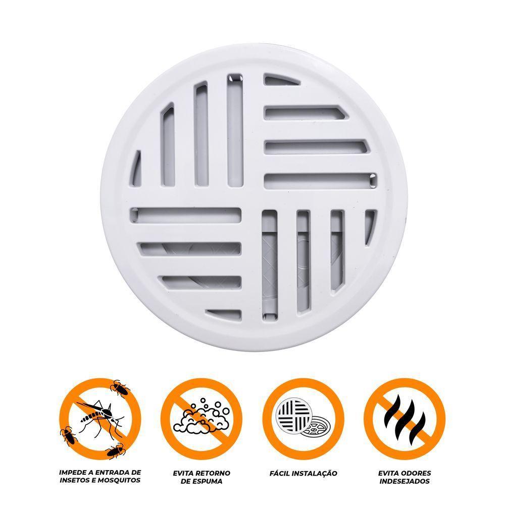 Ralo Grelha Anti-inseto Automático Inteligente Redondo 10x10cm Banheiro Lavatório Branco Abs - 2