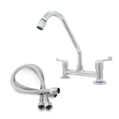 Torneira Misturador Cozinha Metal Bancada Mesa + 2 Engates Flexíveis Malha Aço