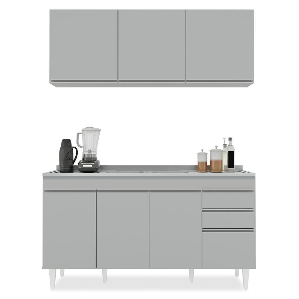 Armário De Cozinha Aéreo Argélia E Balcão Com Pia 150cm Marrocos Cinza Claro - Lumil - 6