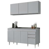 Armário De Cozinha Aéreo Argélia E Balcão Com Pia 150cm Marrocos Cinza Claro - Lumil - 1