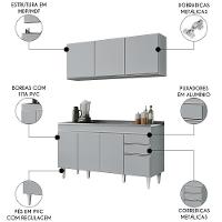 Armário De Cozinha Aéreo Argélia E Balcão Com Pia 150cm Marrocos Cinza Claro - Lumil - 3