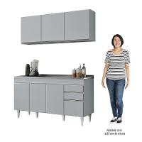 Armário De Cozinha Aéreo Argélia E Balcão Com Pia 150cm Marrocos Cinza Claro - Lumil - 5