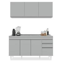 Armário De Cozinha Aéreo Argélia E Balcão Com Pia 150cm Marrocos Cinza Claro - Lumil - 6