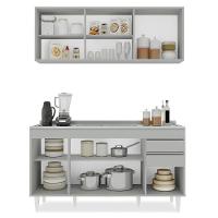 Armário De Cozinha Aéreo Argélia E Balcão Com Pia 150cm Marrocos Cinza Claro - Lumil - 7