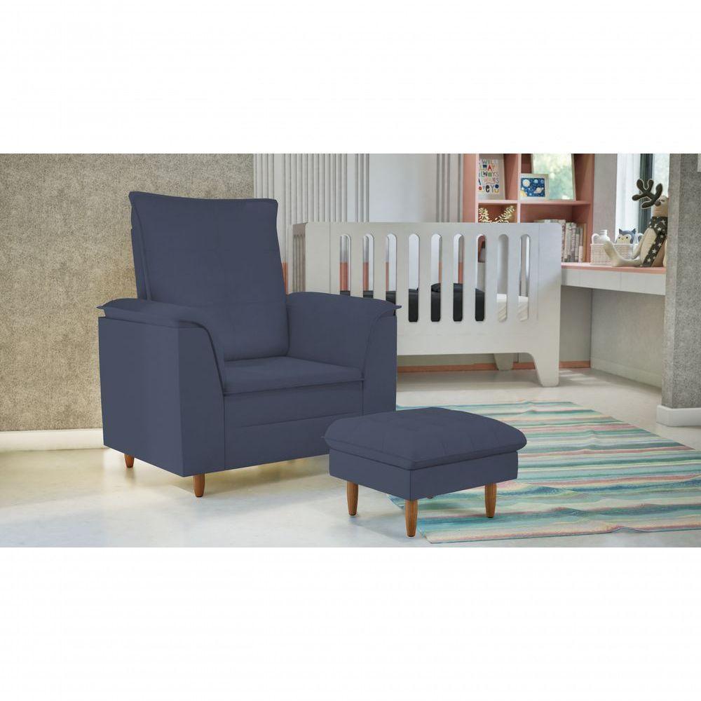 Poltrona De Amamentação Com Puff Isabella Luxo Isa Estofados Azul Marinho - 4