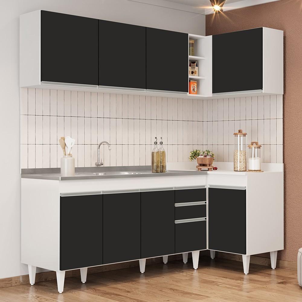 Armário De Cozinha Modulado De Canto Esquerdo 4 Peças Cp51 Com Pia Inox Branco/preto - Lumil - 2