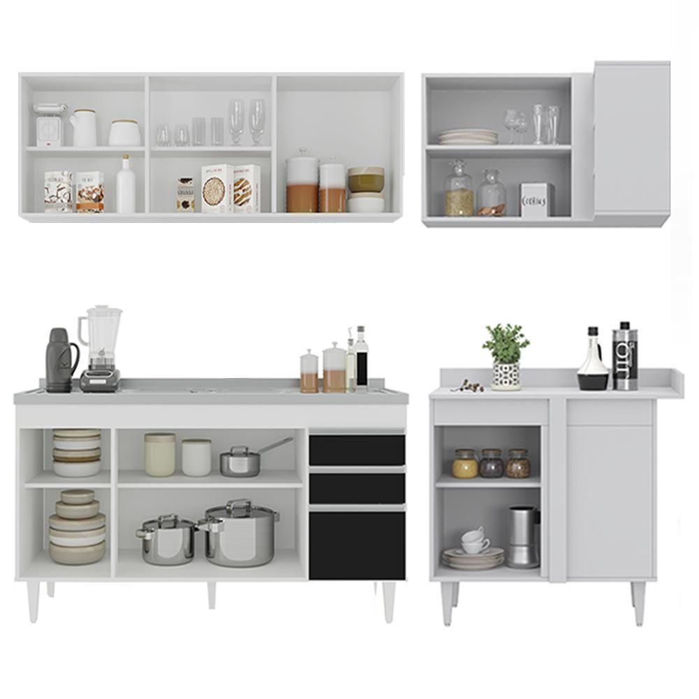 Armário De Cozinha Modulado De Canto Esquerdo 4 Peças Cp51 Com Pia Inox Branco/preto - Lumil - 6