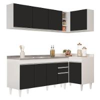 Armário De Cozinha Modulado De Canto Esquerdo 4 Peças Cp51 Com Pia Inox Branco/preto - Lumil - 1
