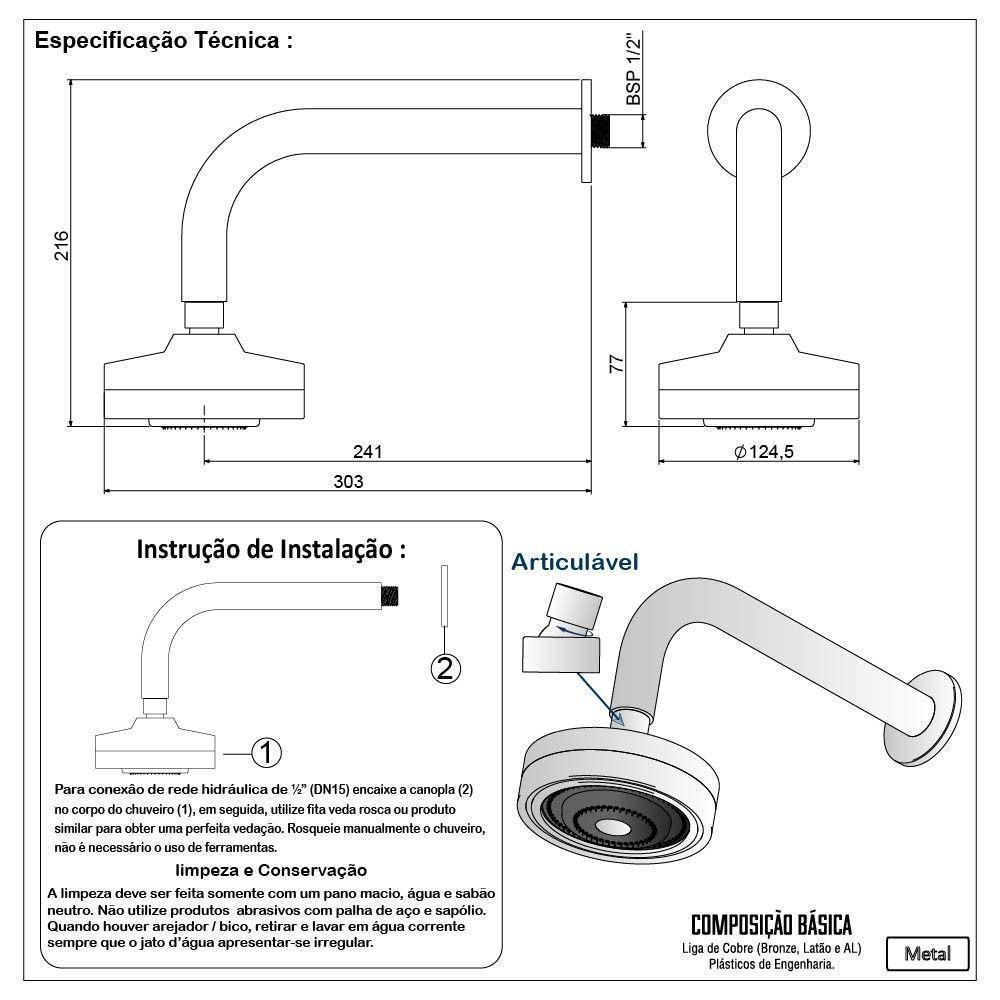 Chuveiro Ducha Autolimpante Redondo Cromado Articulável Solar Ou Gás - 8