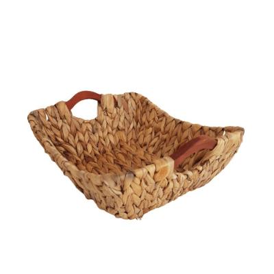 Cesto Palha Natural Alça Madeira Unid. 38cm X 31,5cm X 11,5cm
